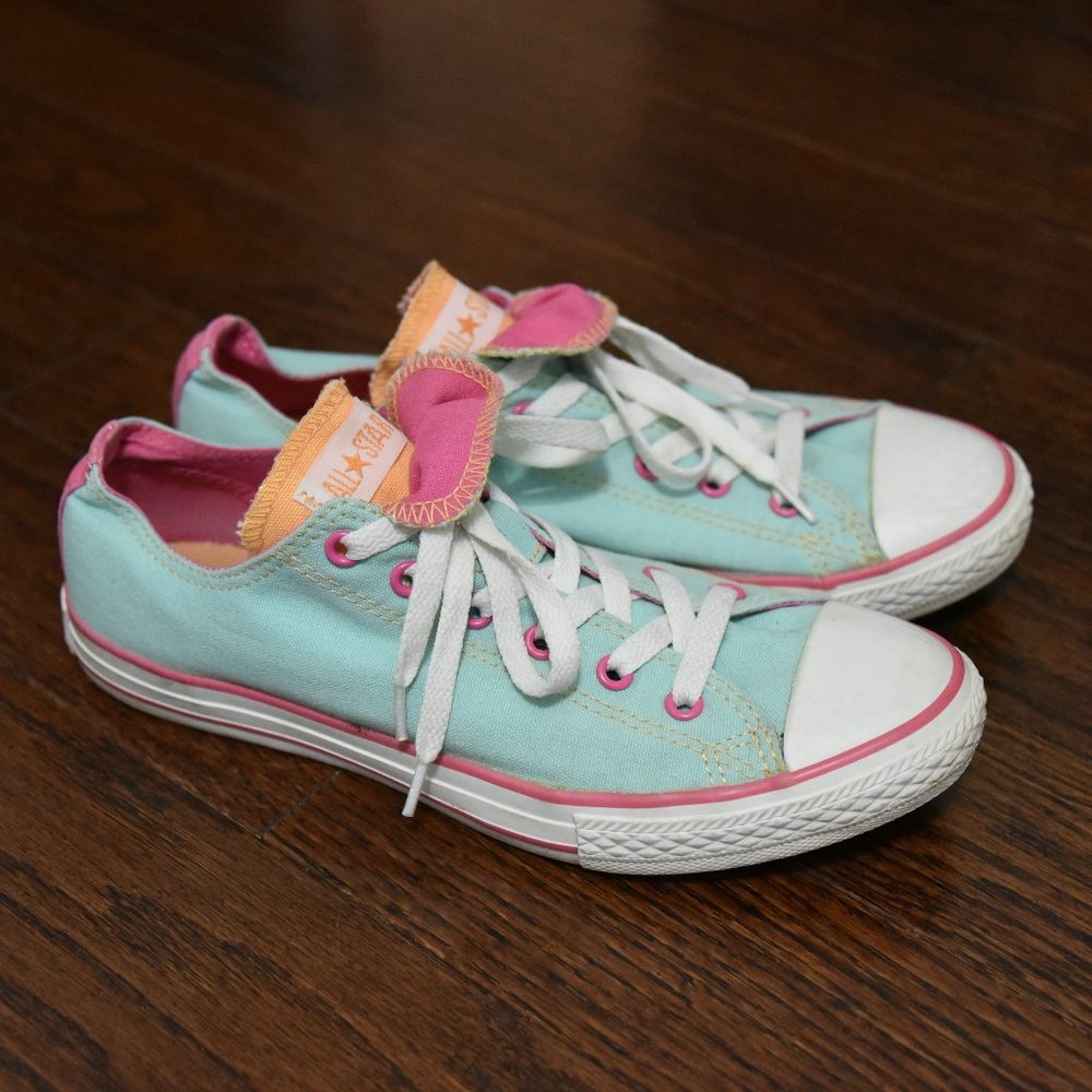CONVERSE chuck taylor ALL STAR Minty green Hot Pink Juniors 6 womens 8 low top